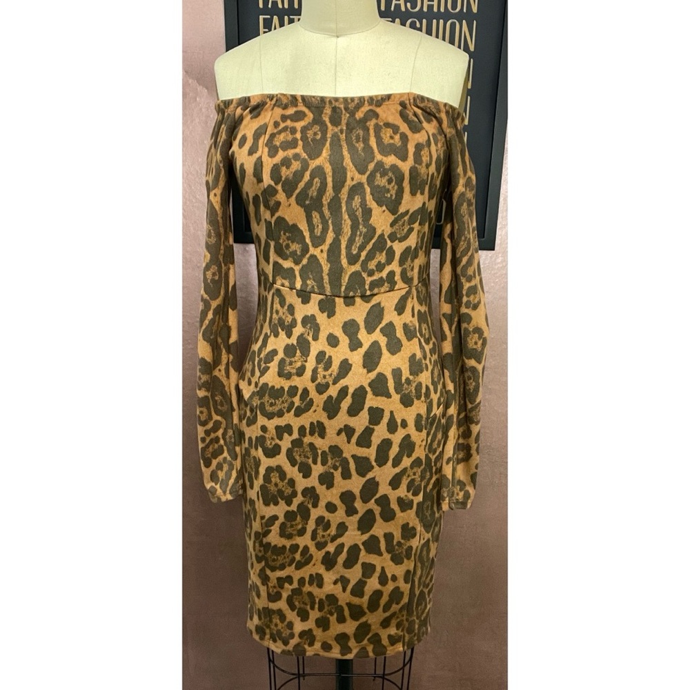 Leopard Print Off-Shoulder Dress